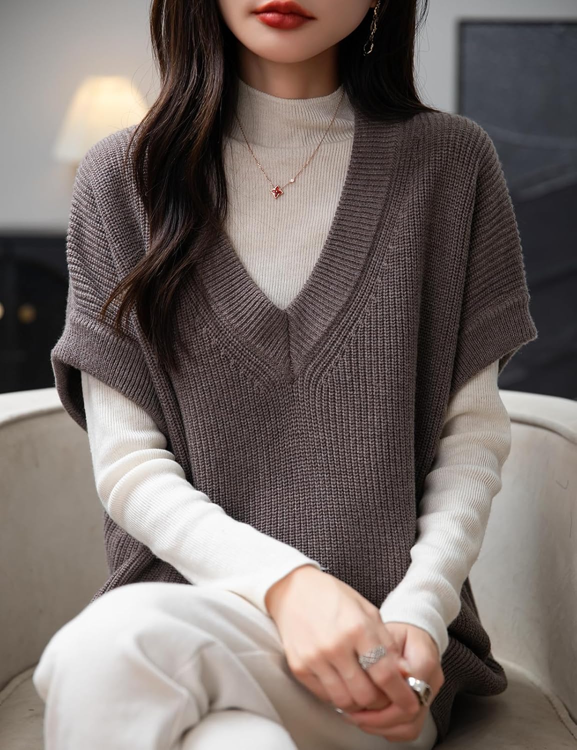 Women's Merino Wool Sweater Vest 2025 Fall Winter Casual V Neck Sleeveless Knit Pullover Sweater