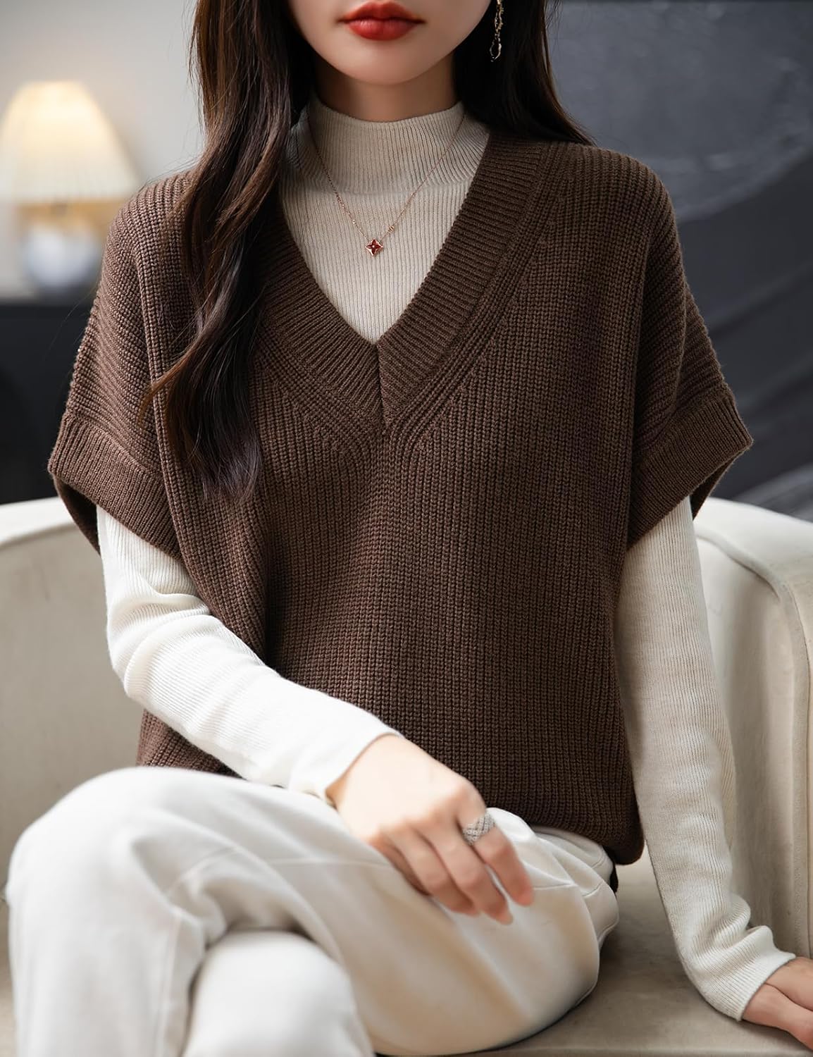 Women's Merino Wool Sweater Vest 2025 Fall Winter Casual V Neck Sleeveless Knit Pullover Sweater