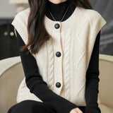 Chanyarn Women's 100% Merino Wool Sweater Vest 2025 Fall Winter Crew Neck Button Down Sleeveless Cable Knitted Sweater