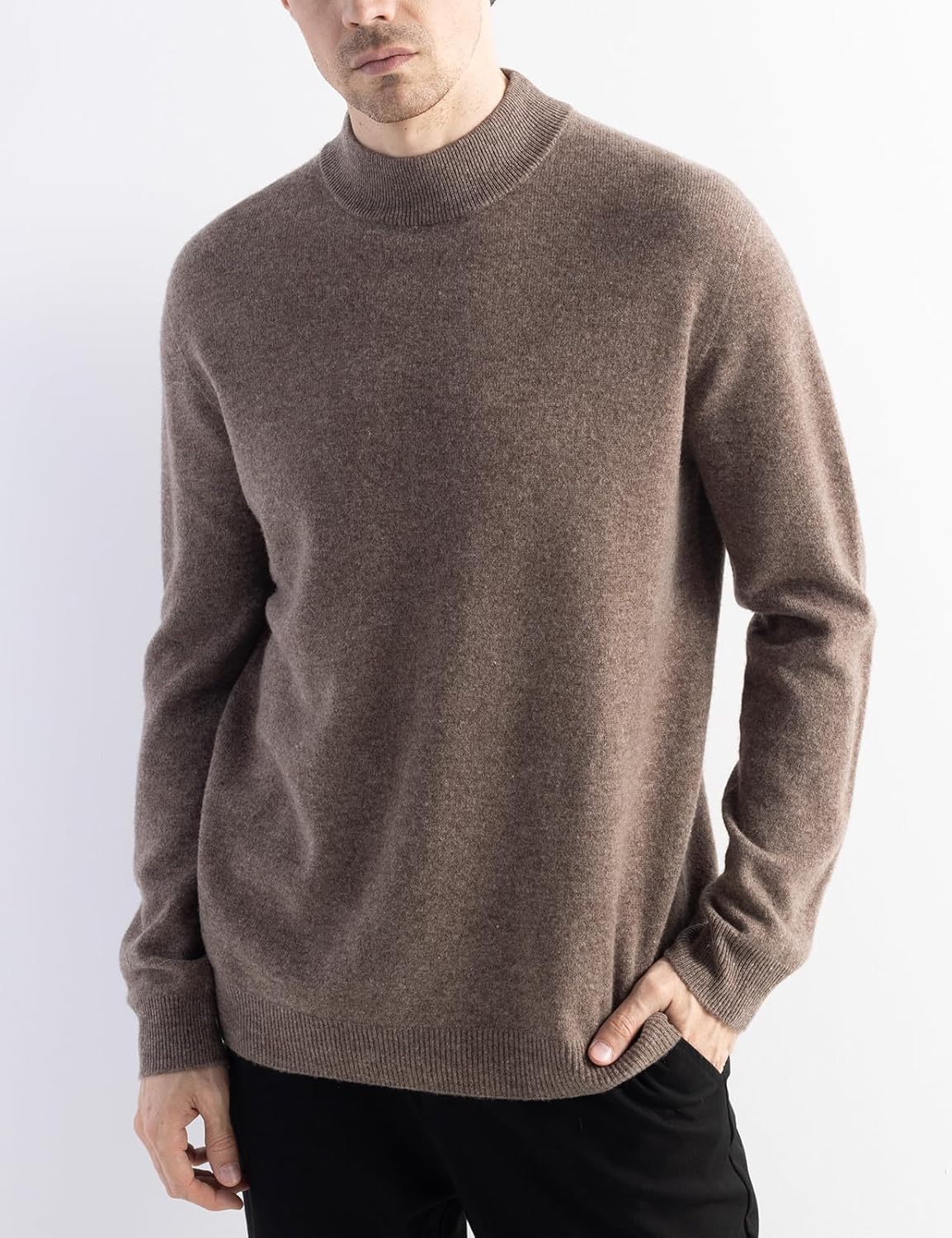 Men's 100% Merino Wool Sweater 2025 Fall Winter First-Line Ready to Wear Mock Neck Long Sleeve Seamless Knit Sweater