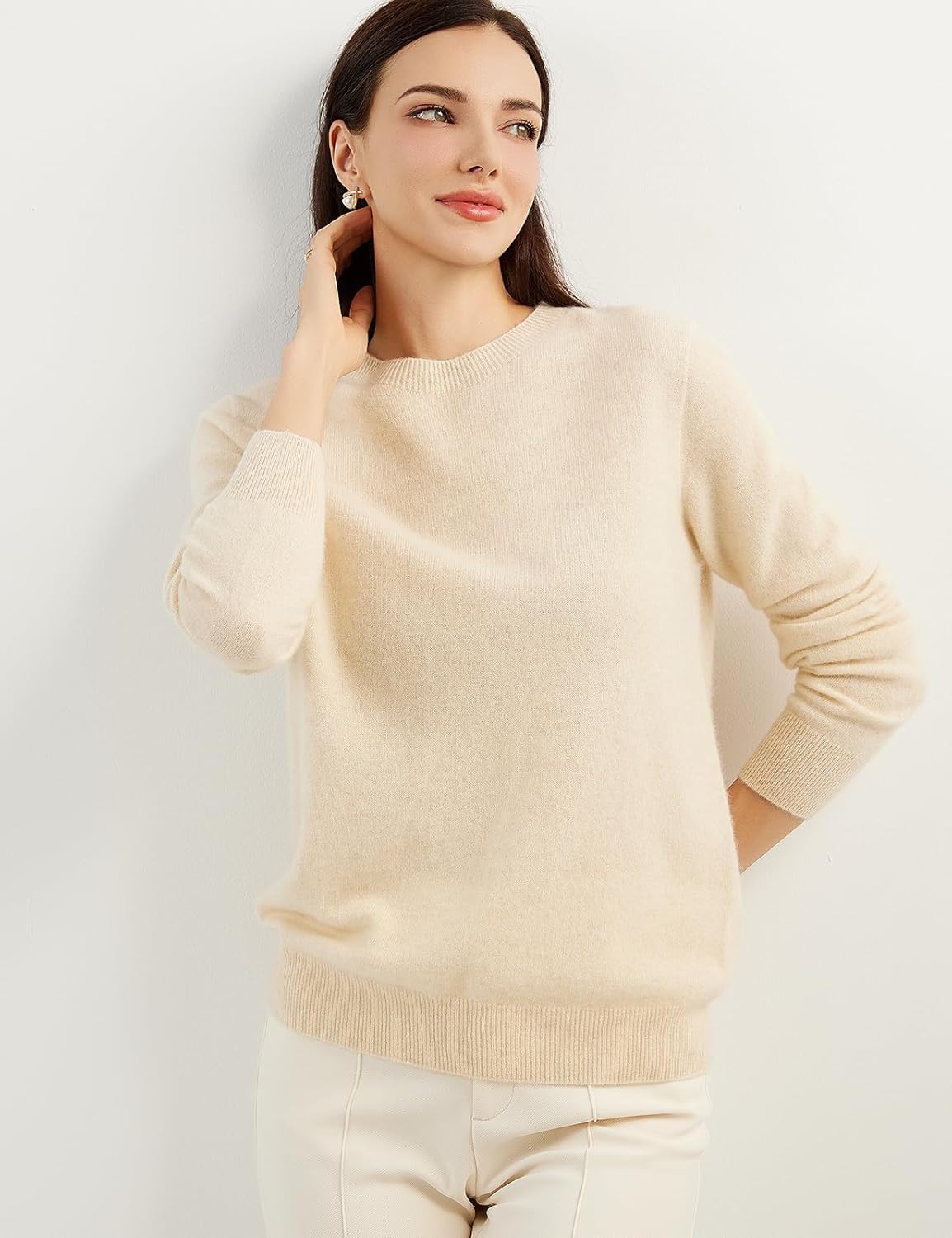Women's 100% Pure Cashmere Sweater 2025 Fall Winter Crew Neck Long Sleeve Warm Soft Knitted Pullover