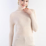 Women's Merino Wool Sweater Fall Winter Turtleneck Rib Long Sleeve First-Line Ready to Wear Seamless Knit Sweater