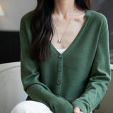 Women's Merino Wool Cardigan V-Neck Fall Winter Long Sleeve First-Line Ready to Wear Seamless Knit Cardigan