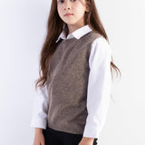 Girls 100% Merino Wool Sweater Vest Crewneck Sleeveless 2025 Fall Winter Cable Tops Knitted Pullover Vest