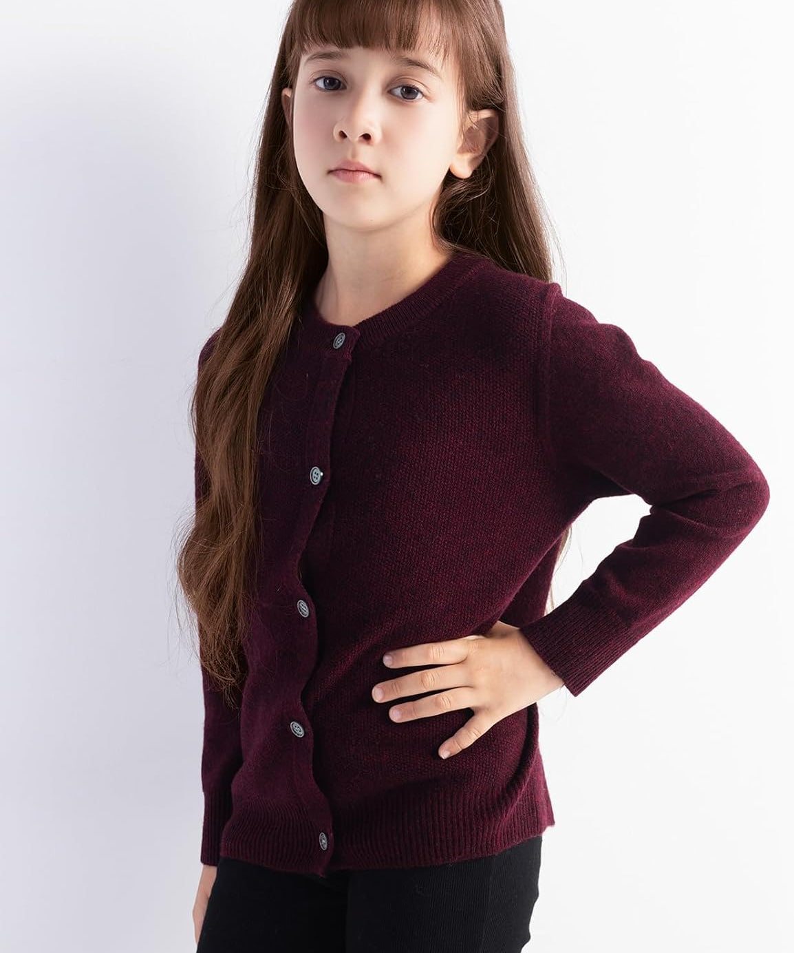 Girls' 100% Merino Wool Seamless Crewneck Cardigan
