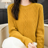 Suéter de lana 100% merino de chanyarn femenino 2025 otoño invierno Básico Básico Cable de manga larga Cabina de manga larga Sétero de cable de punto