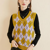 Giubbotto da maglione da donna al 100% da donna 2025 Diamond inverno autunno V Glet maglione a maglia senza maniche