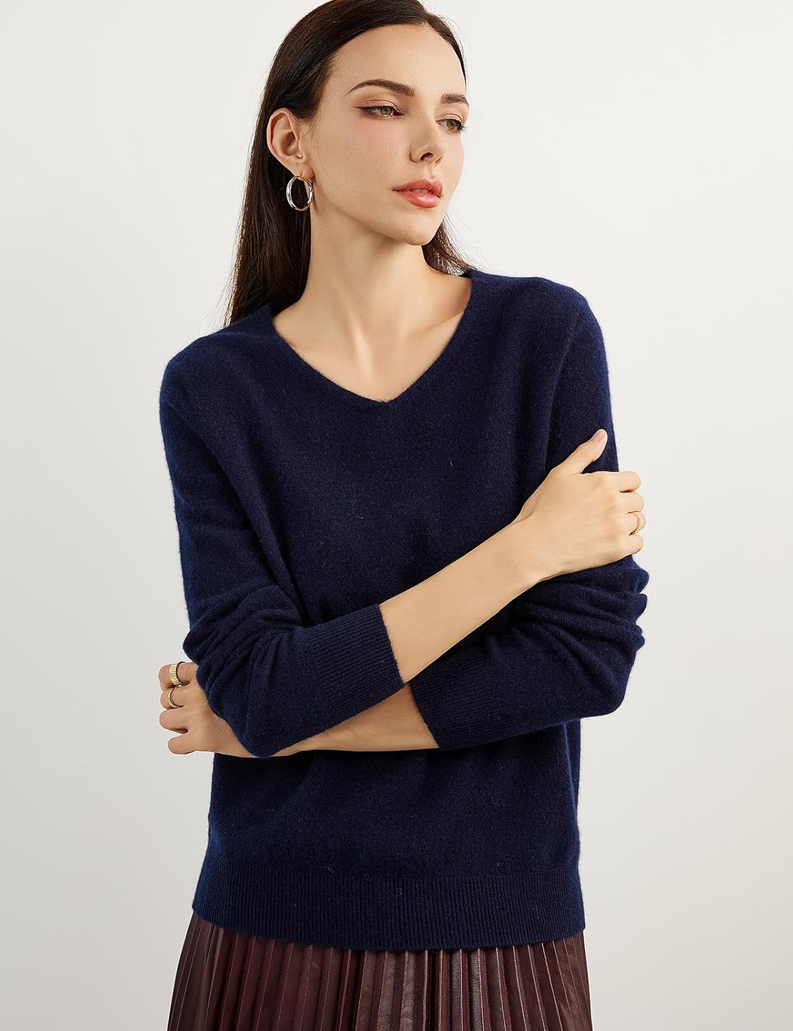 Chanyarn 100% Pure Cashmere Women's Sweater V-Neck Long Sleeve 2025 Fall Winter Warm Soft Knit Pullover