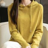 Felpa con tasca a maniche lunghe in lana merino al 100% da donna 2025 inverno calda morbida a manica lunga a maglia con tasca