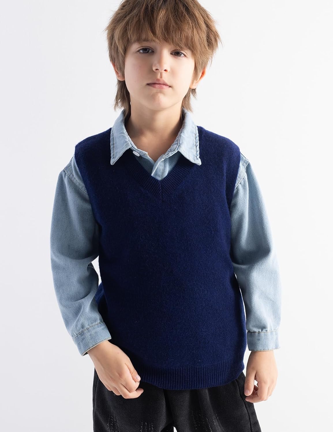 Boys & Girls 100% Merino Wool V-Neck Sleeveless Knit Sweater Vest