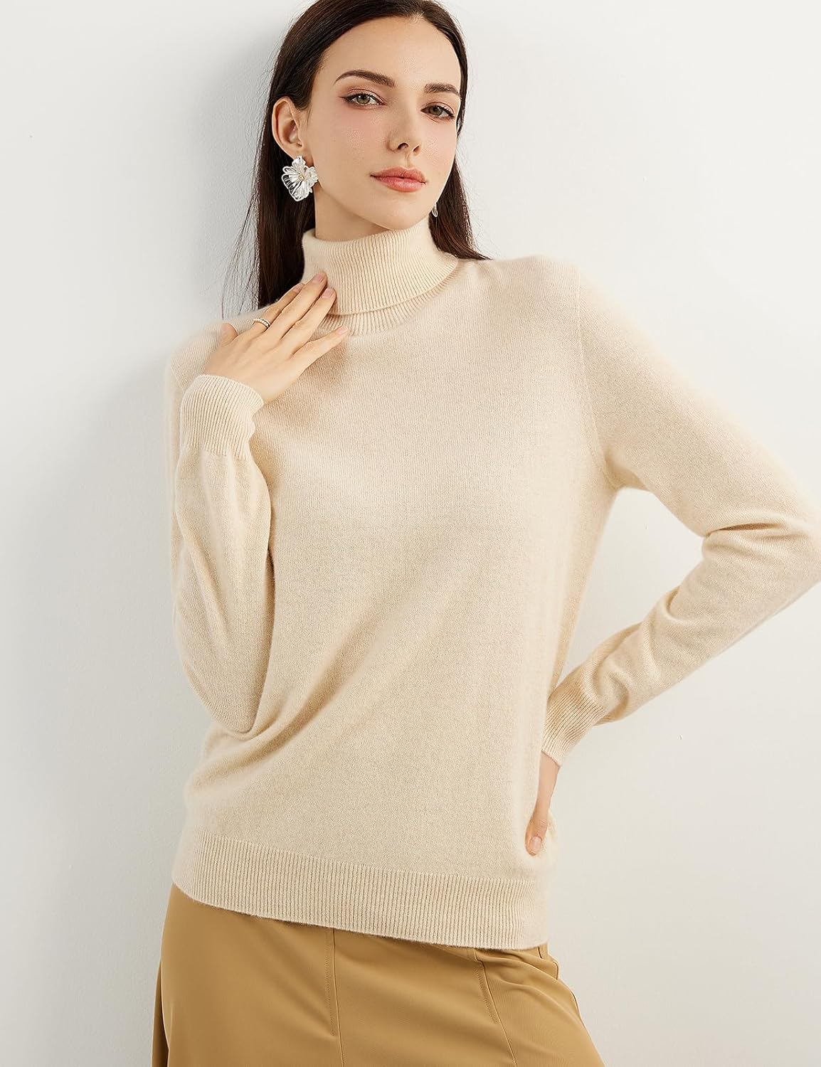 Women's 100% Pure Cashmere Sweater Turtleneck Long Sleeve Warm Soft 2025 Fall Winter Knit Pullover