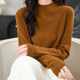 Chanyarn Women's 100% Merino Wool Seamless Sweater Mock Neck First-Line Ready to Wear Long Sleeve Knitted Pullover Tops