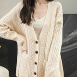 Chanyarn Women's 100% Merino Wool Sweater 2025 Fall Winter V Neck Long Sleeve Vintage Cable Knitted Cardigan Sweater