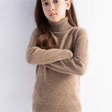 Girls 100% Merino Wool Sweater Fall Winter First-Line Ready to Wear Turtleneck Long Sleeve Seamless Pullover
