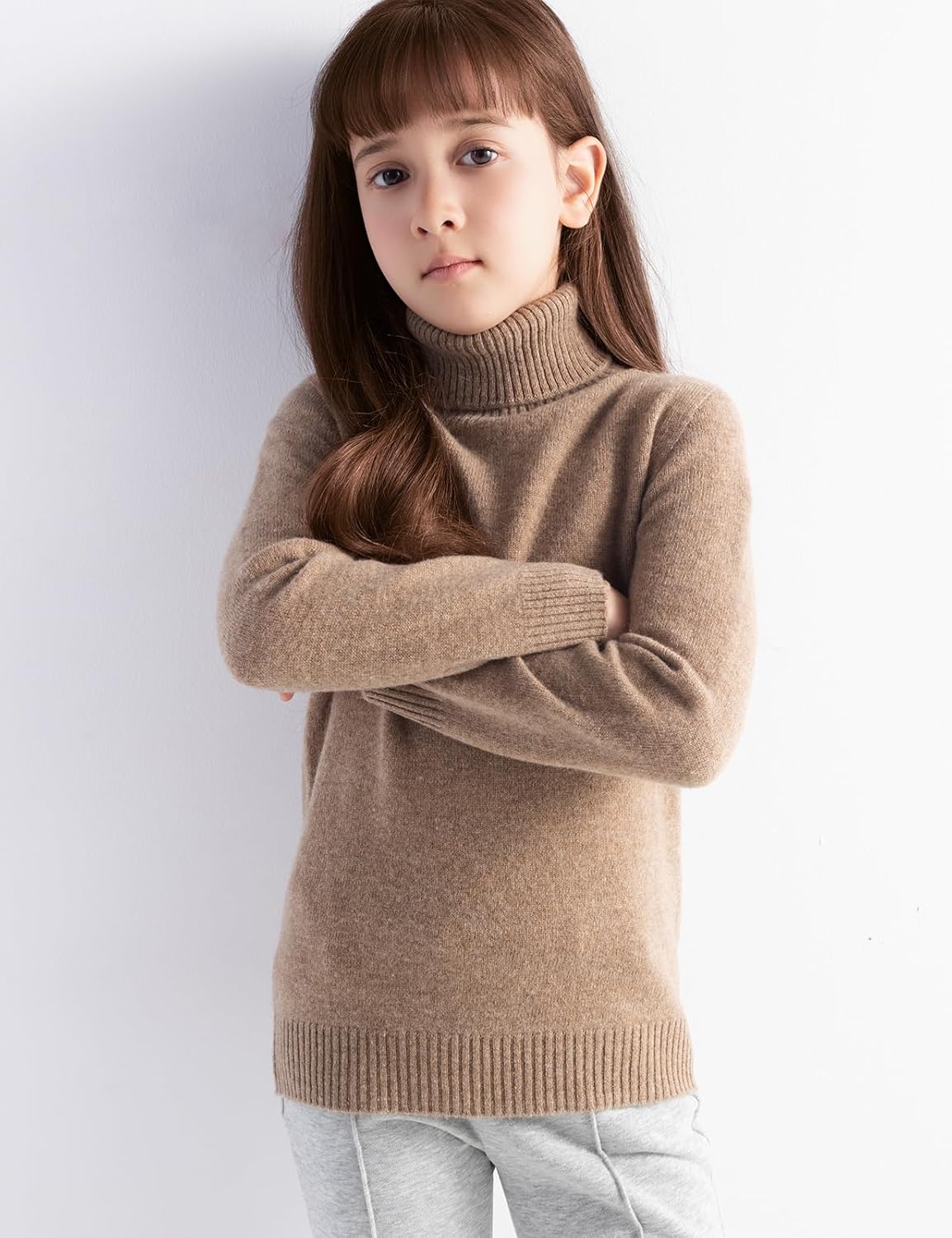 Girls' 100% Merino Wool Seamless Turtleneck Sweater