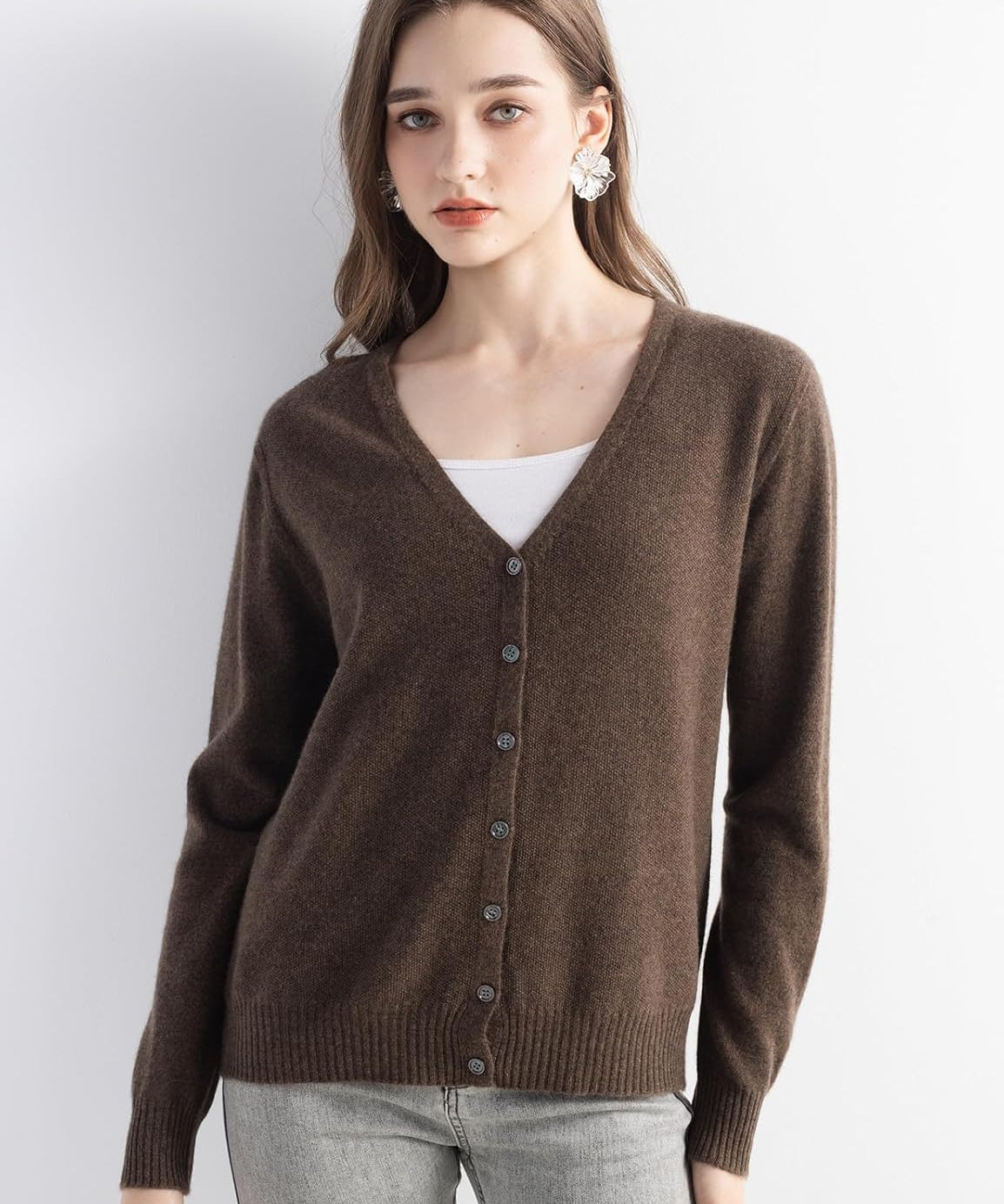 Mongolian V-Neck Knitted Cashmere Cardigan