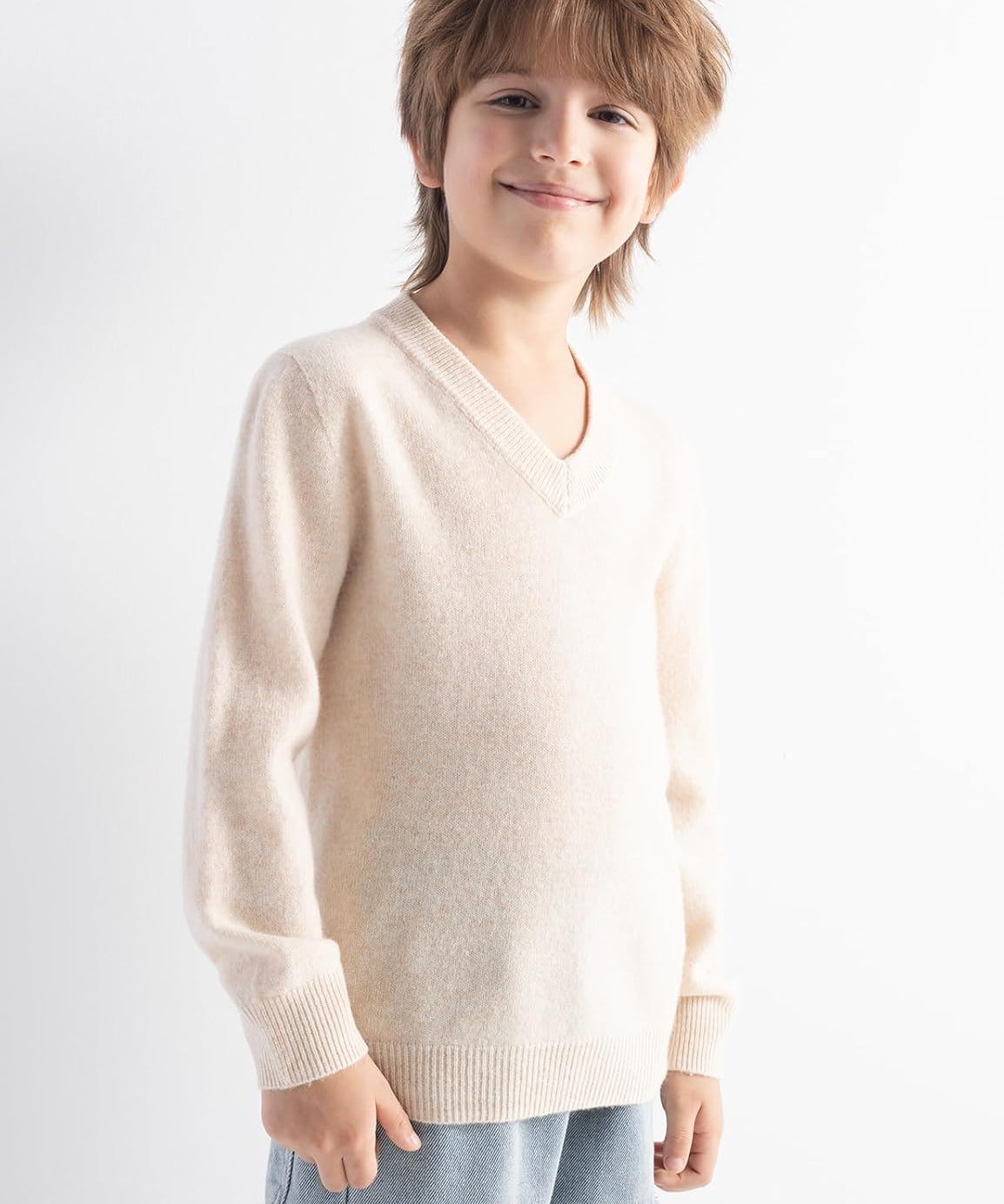 Boys and Girls 100% Merino Wool Seamless V-Neck Sweater