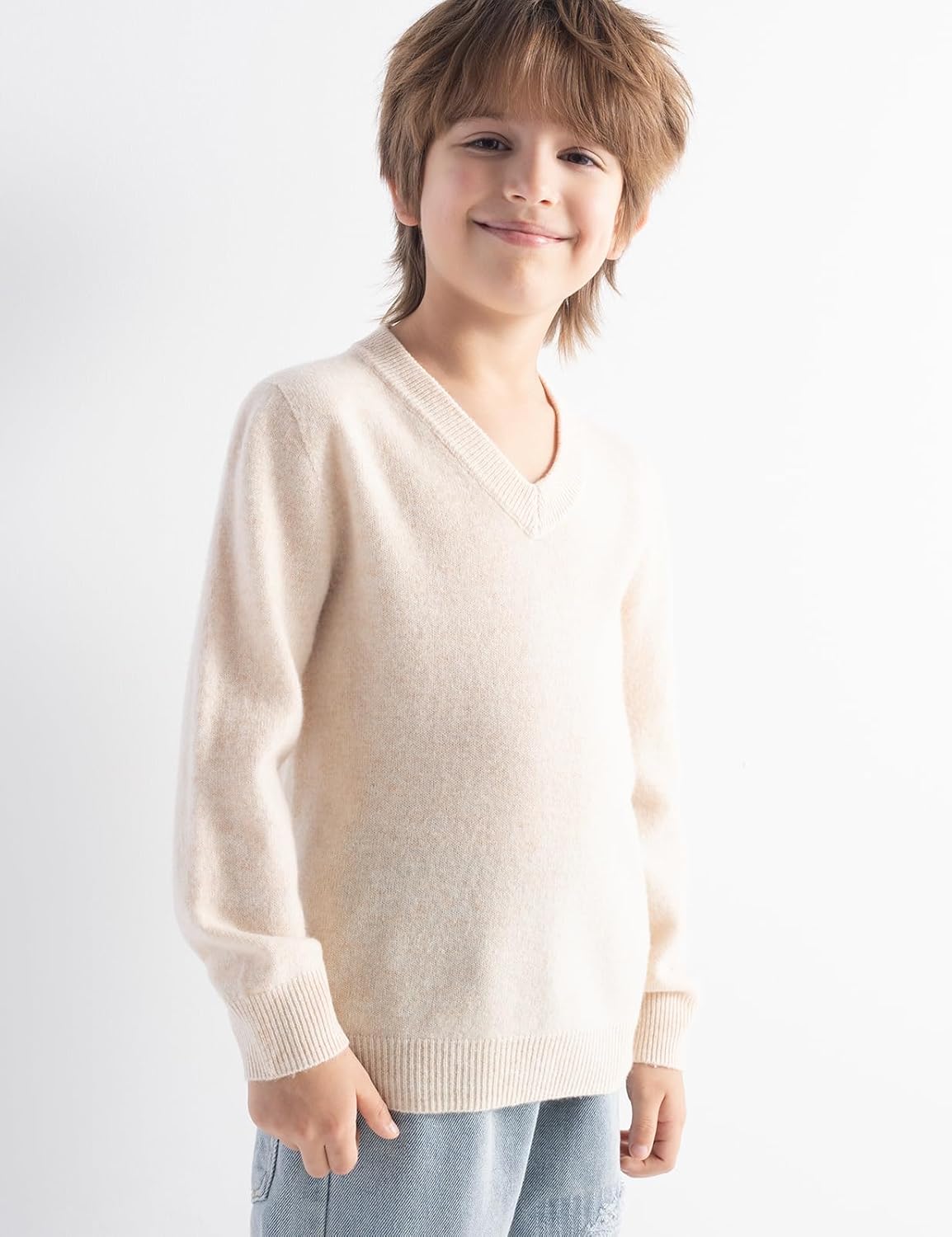 Boys and Girls 100% Merino Wool Seamless V-Neck Sweater