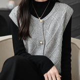 Women's 100% Merino Wool Sweater Vest 2025 Fall Winter Crew Neck Button Down Sleeveless Cable Knit Sweater Vest