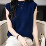 Women's 100% Merino Wool Spring Fall Winter First-Line Ready to Wear Mock Neck Seamless Knit Sleeveless Sweater Vest