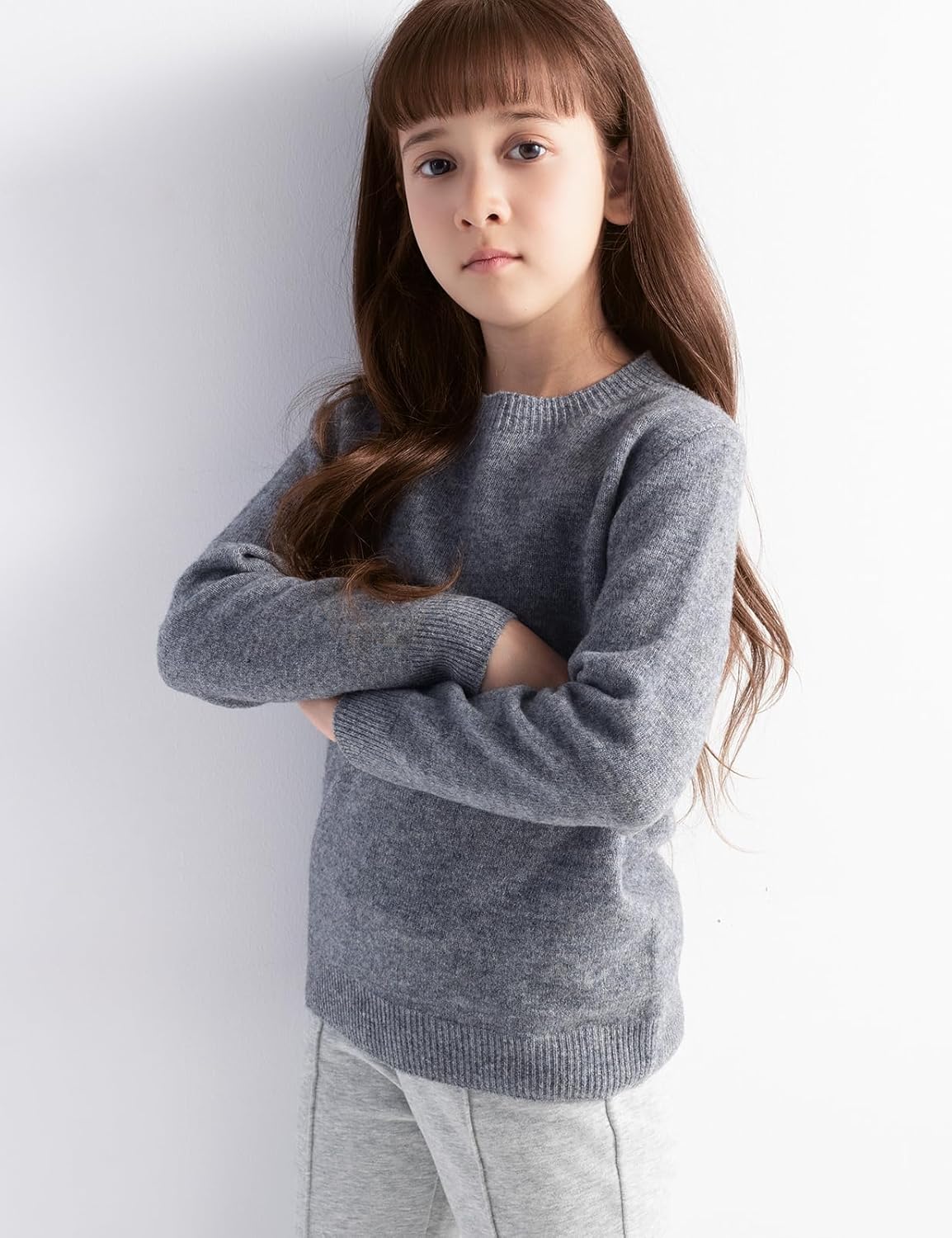 Girls' 100% Merino Wool Seamless Crewneck Sweater