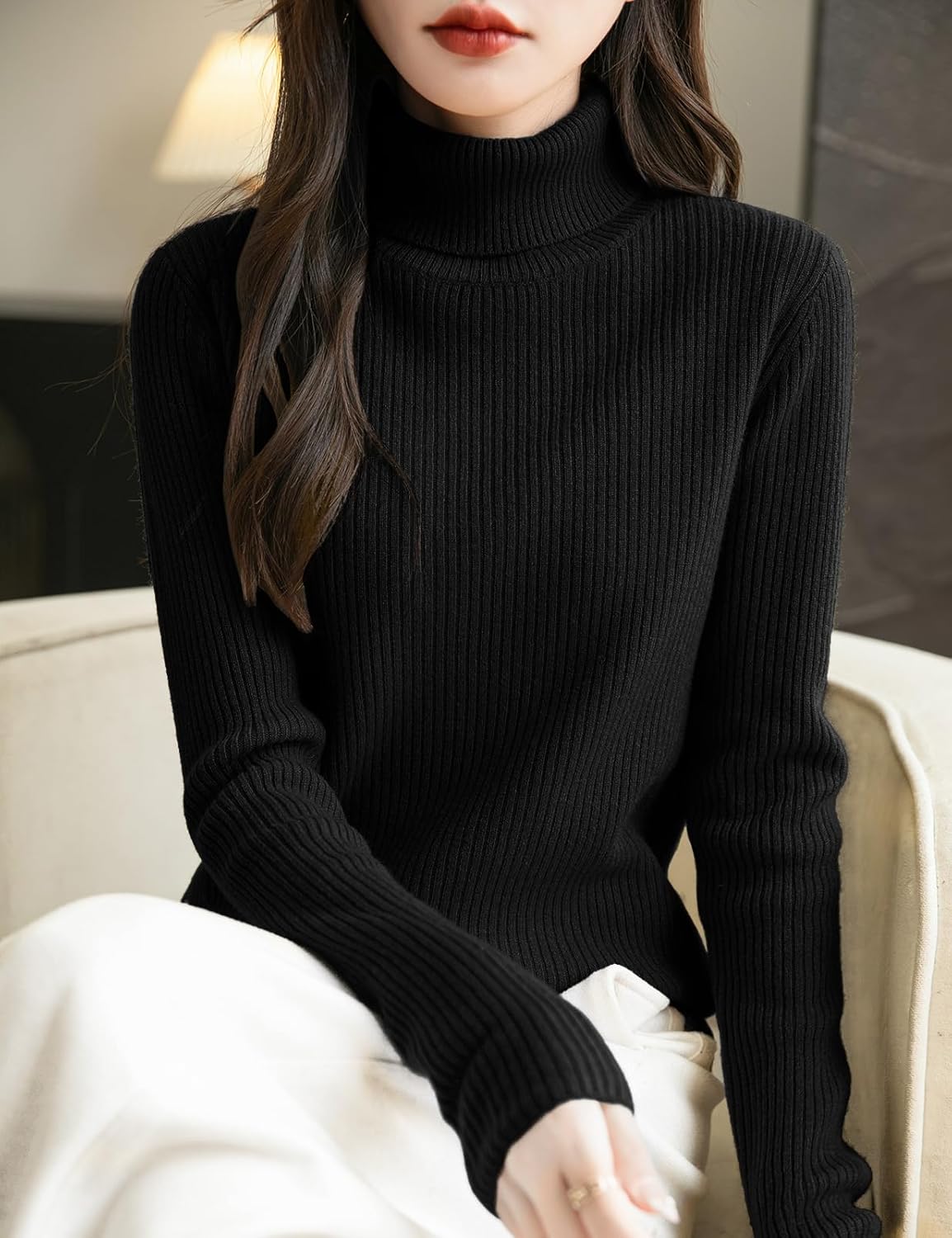 Women's 100% Merino Wool Turtleneck Sweater 2025 Fall Winter Long Sleeve Warm Soft Ribbed Knit Pullover Sweater