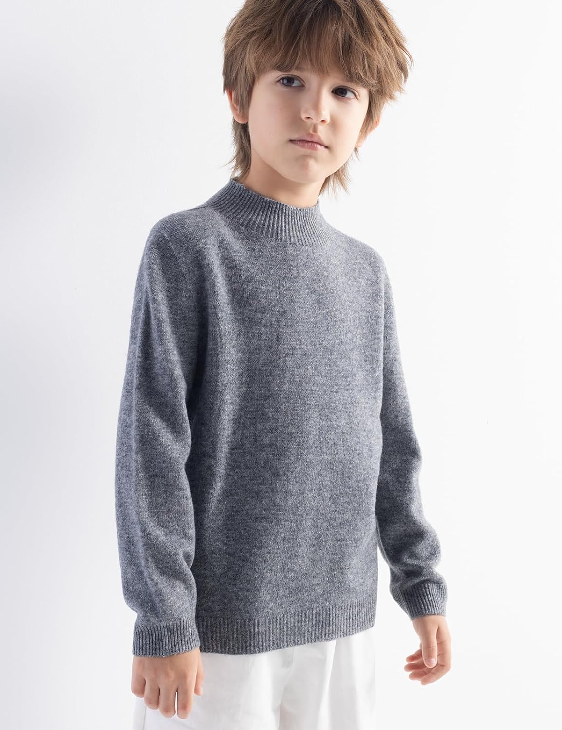 Boys and Girls 100% Merino Wool Mock Neck Sweater