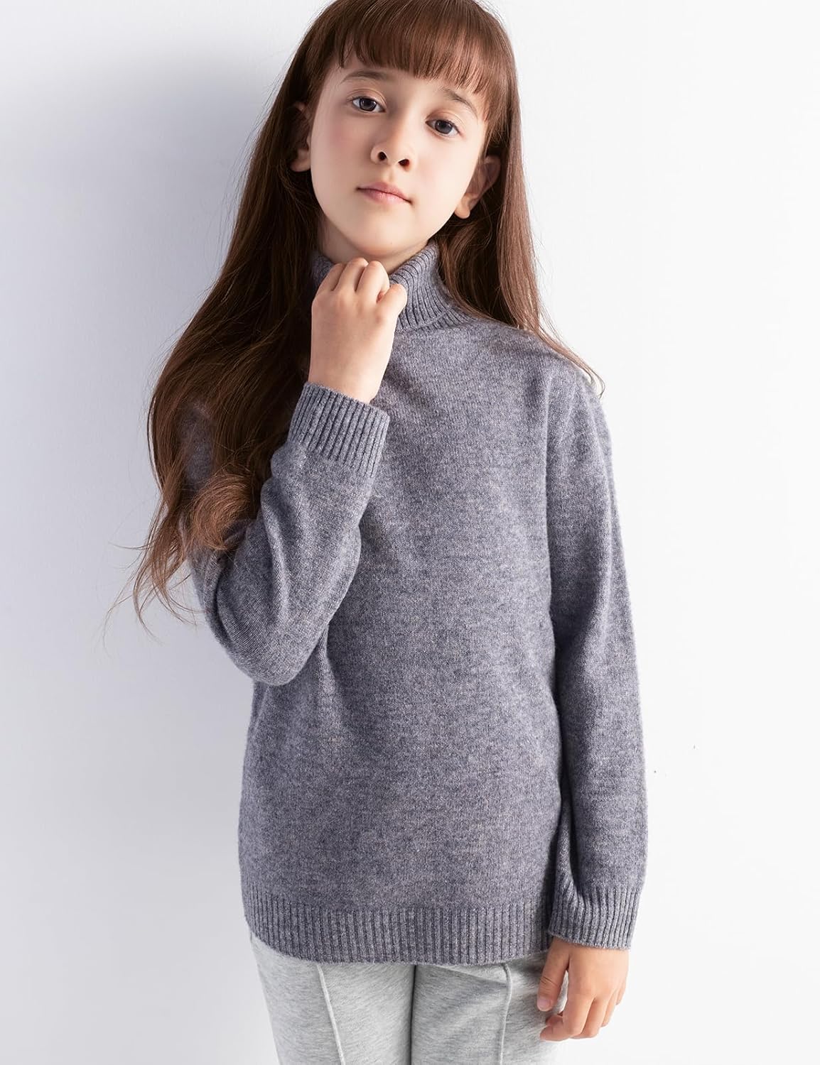 Girls 100% Merino Wool Sweater Fall Winter First-Line Ready to Wear Turtleneck Long Sleeve Seamless Pullover