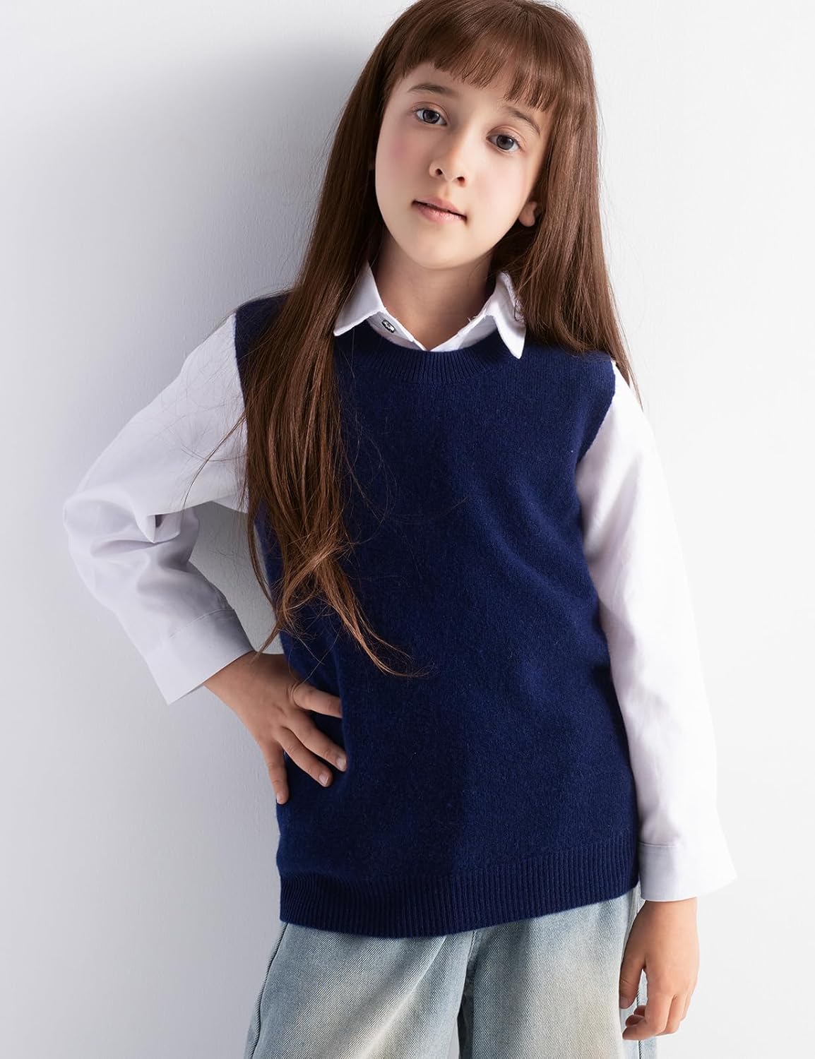 Girls' 100% Merino Wool Cable Knit Crewneck Vest