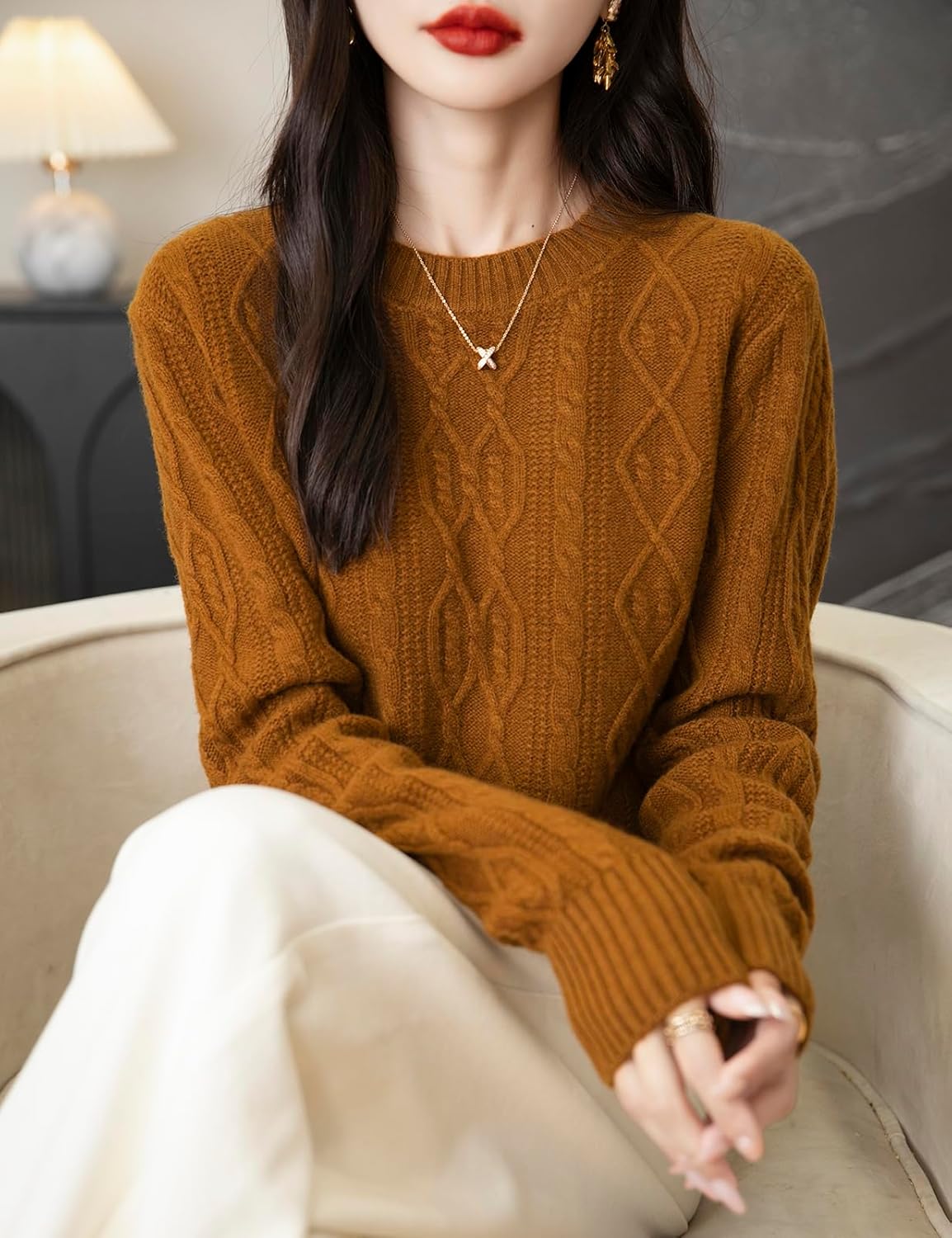 Chanyarn Women's Crew Neck 100% Merino Wool Sweater 2025 Fall Winter Casual Vintage Soft Long Sleeve Cable Knit Sweater