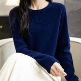 Women's 100% Merino Wool 2025 Fall Winter Crewneck First-Line Ready to Wear Long Sleeve Seamless Knit Sweater
