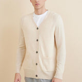 Men's 100% Merino Wool Cardigan Sweater 2025 Fall Winter Casual V Neck Warm Soft Long Sleeve Knitted Sweater