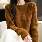 Suéter de lana 100% merino de chanyarn femenino 2025 otoño invierno Básico Básico Cable de manga larga Cabina de manga larga Sétero de cable de punto
