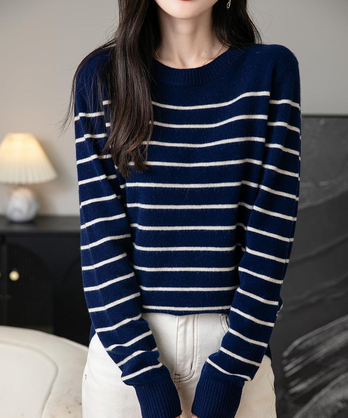 100% Merino Wool Striped Crewneck Sweater