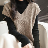 Chanyarn Women's 100% Merino Wool Sweater Vest 2025 Fall Winter Classic V Neck Cable Sleeveless Knit Sweater Tank Tops