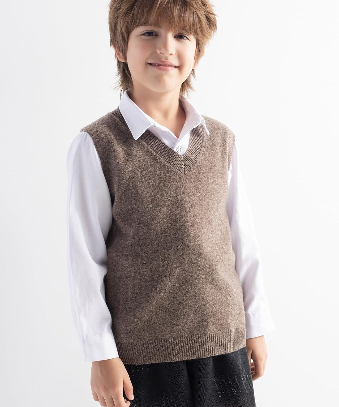 Boys & Girls 100% Merino Wool V-Neck Sleeveless Knit Sweater Vest