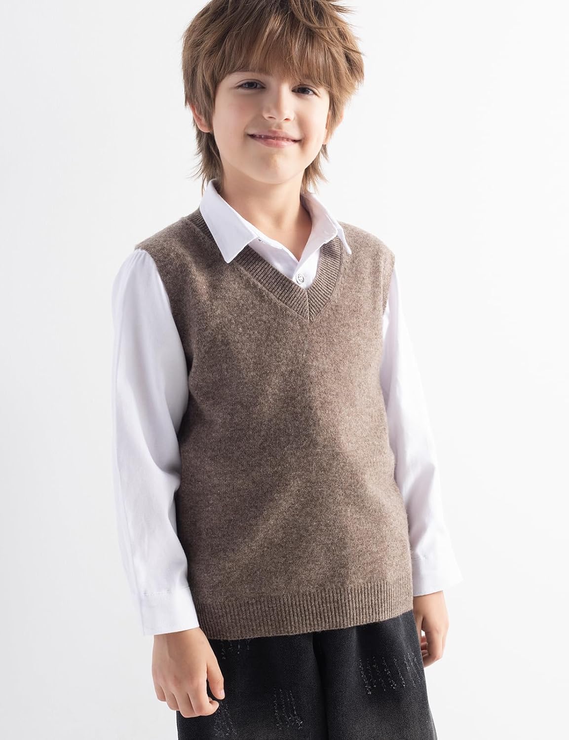 Boys & Girls 100% Merino Wool V-Neck Sleeveless Knit Sweater Vest