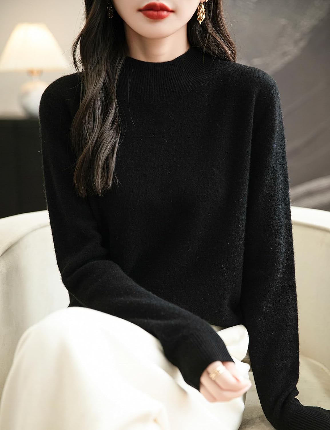 100% Merino Wool Seamless Mockneck Sweater