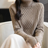 Chanyarn Women's 100% Merino Wool Turtleneck Sweater 2025 Fall Winter Vintage Cable Warm Soft Long Sleeve Knit Sweater