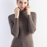 Women's Merino Wool Sweater Fall Winter Turtleneck Rib Long Sleeve First-Line Ready to Wear Seamless Knit Sweater