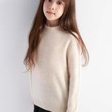 Girls 100% Merino Wool Sweater Fall Winter First-Line Ready to Wear Mock Neck Long Sleeve Seamless Pullover