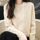Chanyarn Women's 100% Merino Wool Crew Neck Sweater 2025 Fall Winter Solid Cable Long Sleeve Warm Knitted Sweater