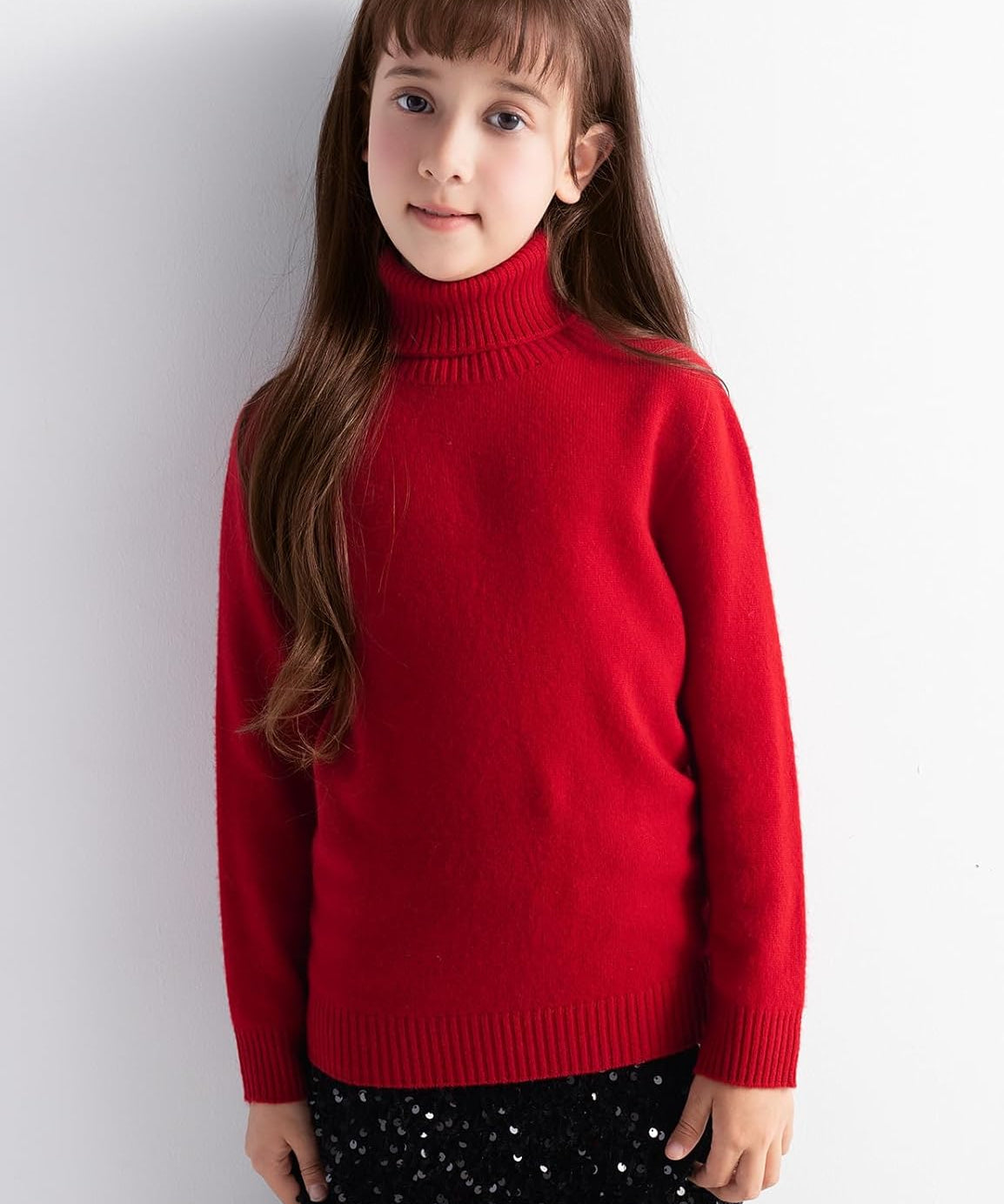 Girls' 100% Merino Wool Seamless Turtleneck Sweater