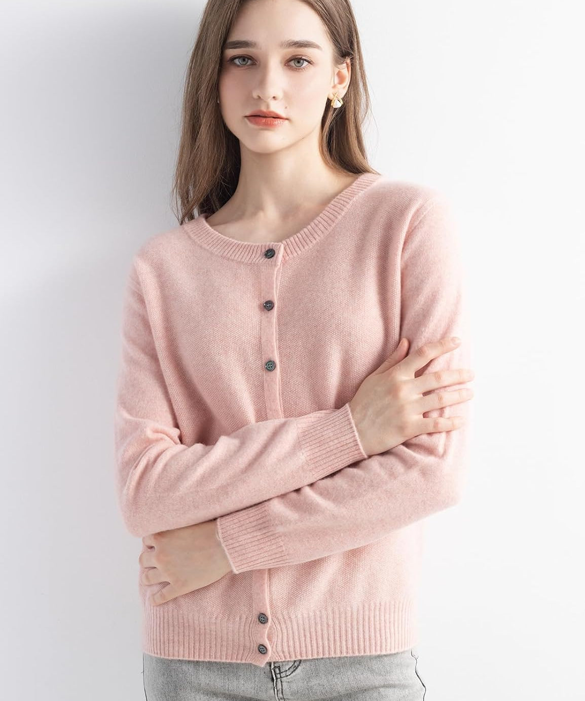 Mongolian Cashmere Cardigan Crewneck Sweater