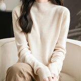 Chanyarn Women's 100% Merino Wool Seamless Sweater Mock Neck First-Line Ready to Wear Long Sleeve Knitted Pullover Tops