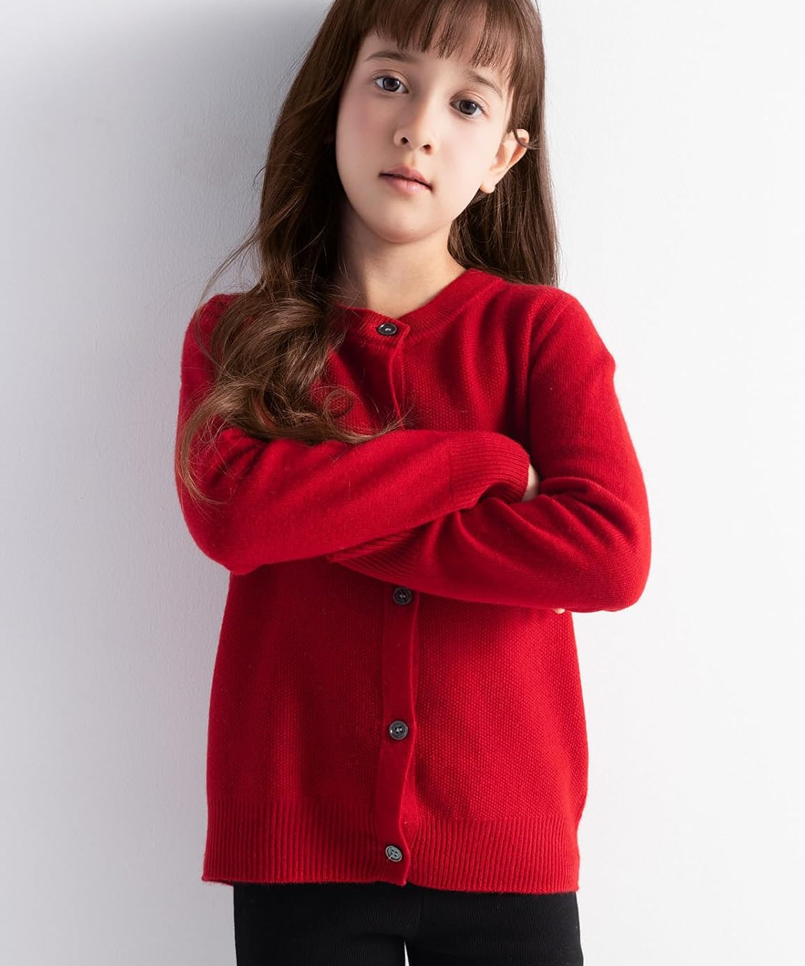 Girls' 100% Merino Wool Seamless Crewneck Cardigan