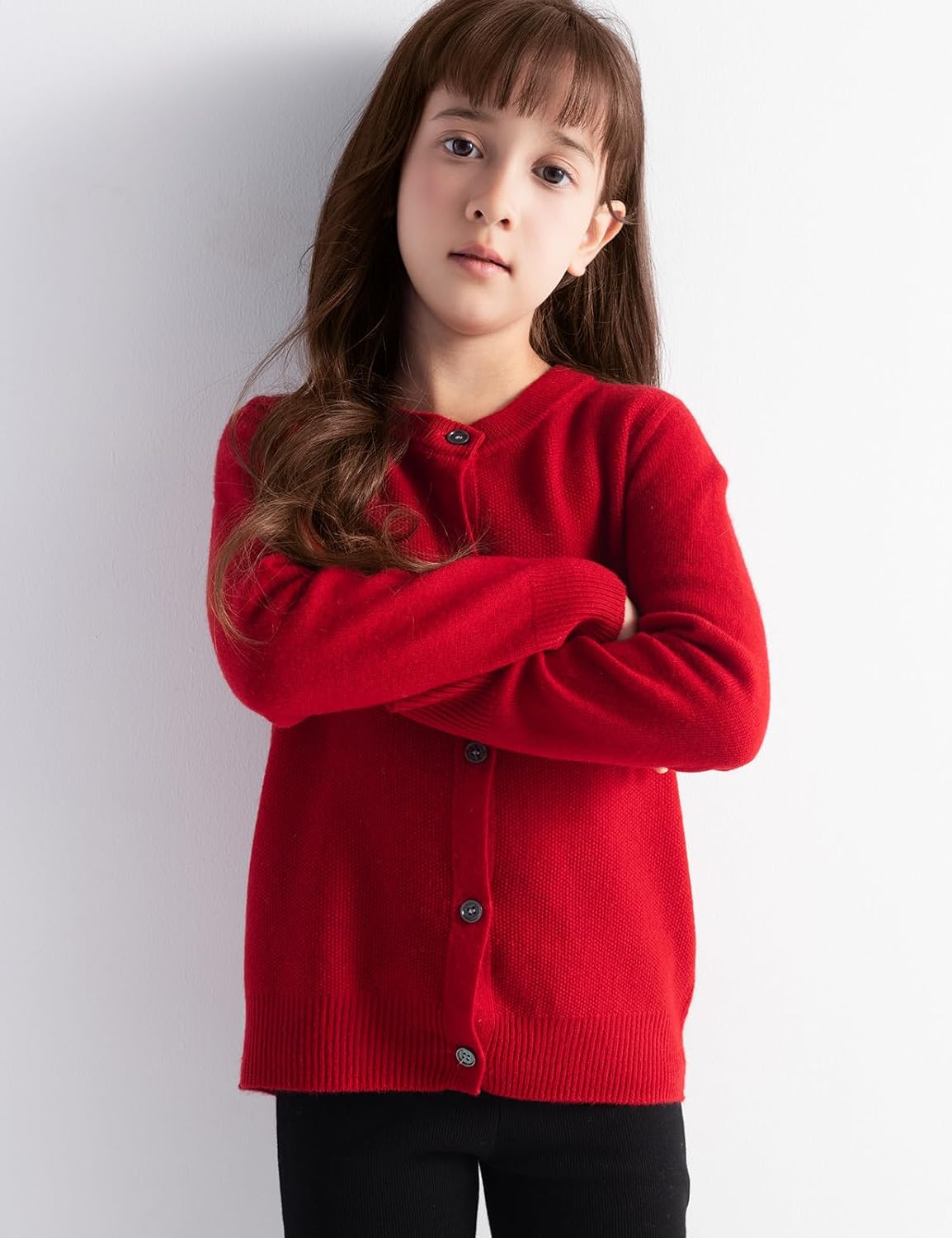 Girls 100% Merino Wool Cardigan Fall Winter First-Line Ready to Wear Crewneck Long Sleeve Seamless Sweater
