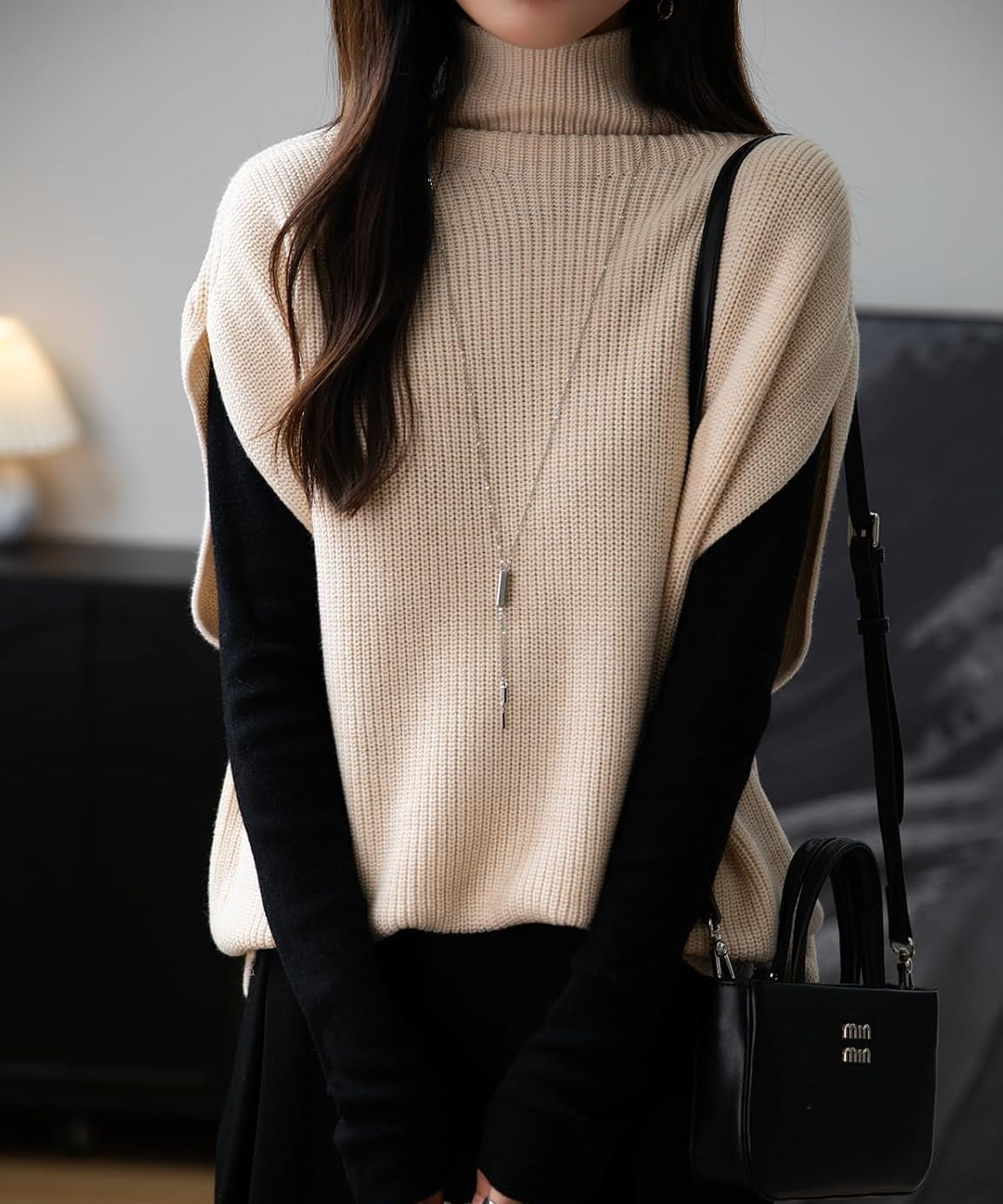 Merino Wool Oversized Turtleneck Sweater Vest