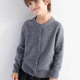 Boys 100% Merino Wool Cardigan Fall Winter First-Line Ready to Wear Crew Neck Long Sleeve Seamless Knit Sweater