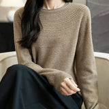 Women's 100% Merino Wool 2025 Fall Winter Crewneck First-Line Ready to Wear Long Sleeve Seamless Knit Sweater